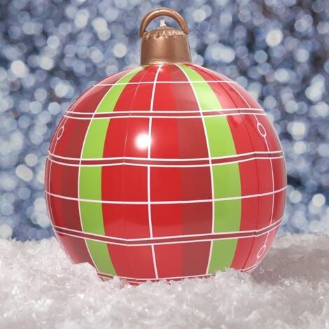 Outdoor Christmas Ball, Giant PVC Christmas Ornaments, Holiday Garden - Red and Green Stripes