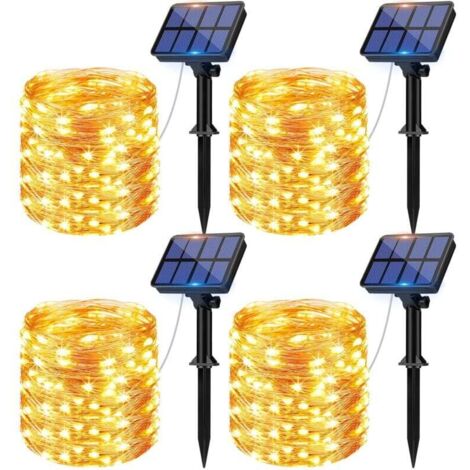 Outdoor Christmas Decorations, Set of 4 Solar String Lights, 12m 120 LED Waterproof Solar String Lights with 8 Lighting Modes for Garden, Patio, Yard, Home, Christmas, Wedding, Party, White