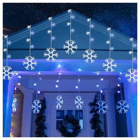 Outdoor Christmas Snowflake String Lights with Remote Control - Large Snowflake Window Lights with Hanging Hooks, 8 Modes, Snow Icicle Lights for Indoor Christmas Room Roof (Blue)