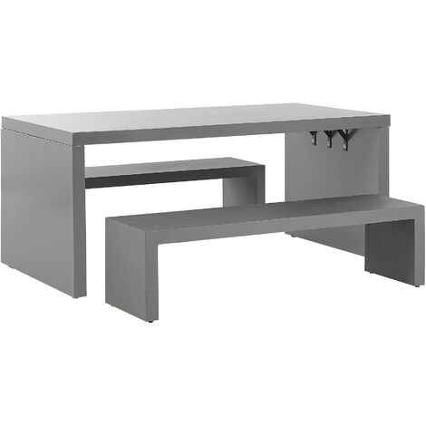main image of "Outdoor Concrete Dining Set U-Shaped Table 2 Benches Steel Frame Grey TARANTO"