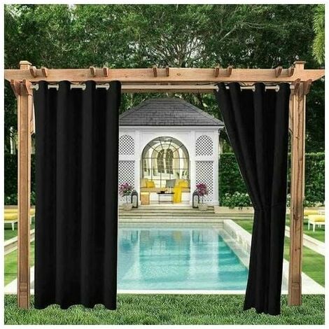 Outdoor Curtains Garden Patio Gazebo Blackout Curtain Windproof UV Protection Mildew Resistant Heat Insulated Curtains with Eyelet W132cm x H238cm 2 Panels Black