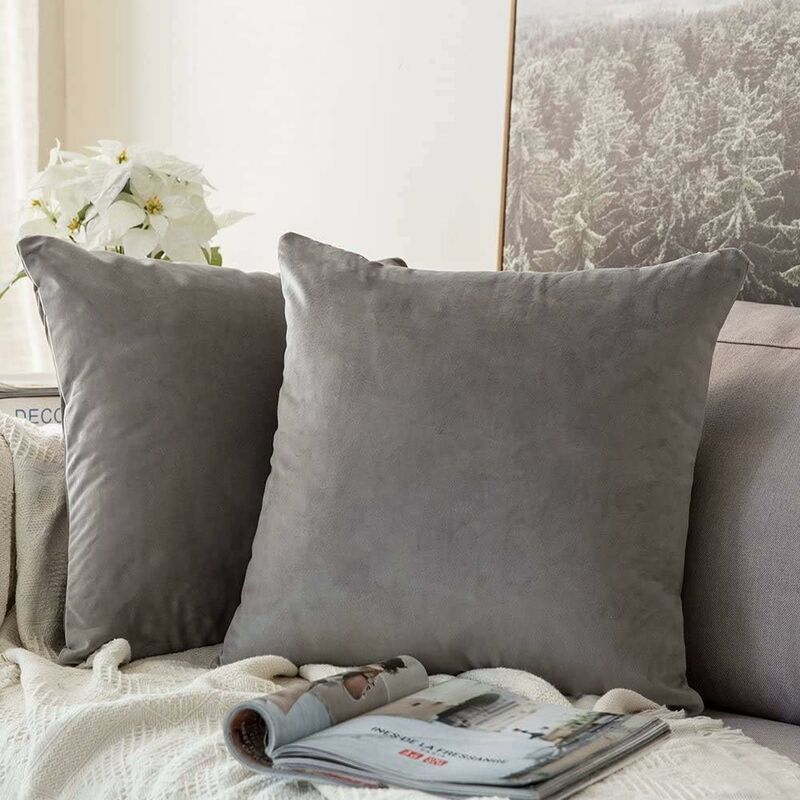 Decorative Velvet Cushion Covers Sofa Pillow Case Super Smooth Soft Decoration Home Living Room Bedroom For Couch 2 Pieces 50X50cm Gray