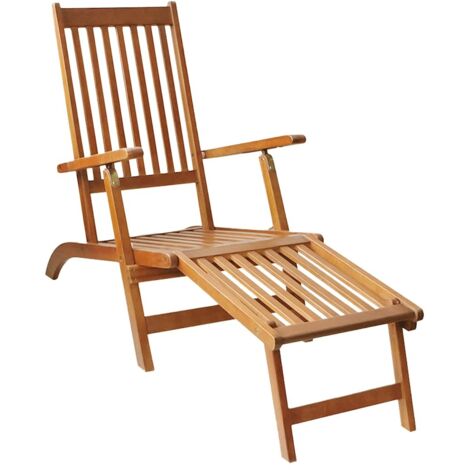 Outdoor Deck Chair with Footrest Solid Acacia Wood vidaXL