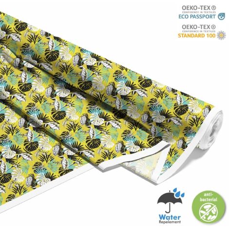 OUTDOOR DEKOSTOFFE OXFORD - Motiv Blätter auf gelbem I DX218