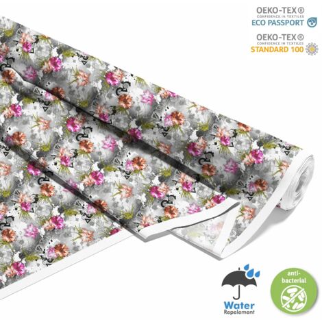 OUTDOOR DEKOSTOFFE OXFORD - Motiv Blumen auf einem abstrakten Hintergrund