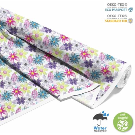 OUTDOOR DEKOSTOFFE OXFORD - Motiv Blumen in leuchtenden Farben