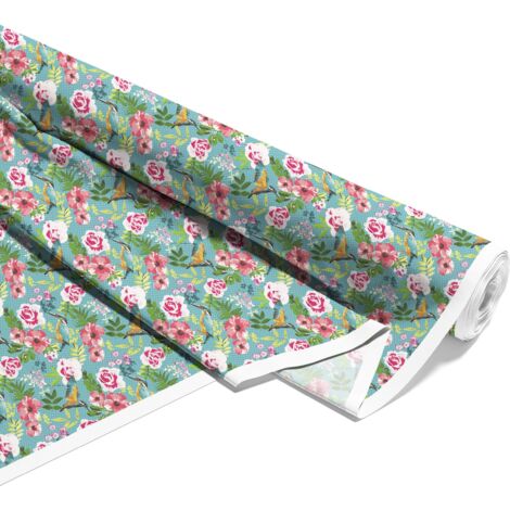 OUTDOOR DEKOSTOFFE OXFORD - Motiv Blumen und Eisvogel I DX056