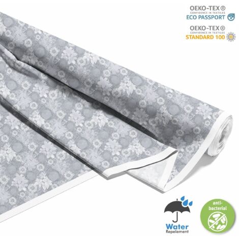 OUTDOOR DEKOSTOFFE OXFORD - Motiv Blumen und Kreise grau I DX342