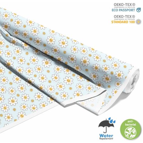 OUTDOOR DEKOSTOFFE OXFORD - Motiv Blumen und Sonnen mit Smileys
