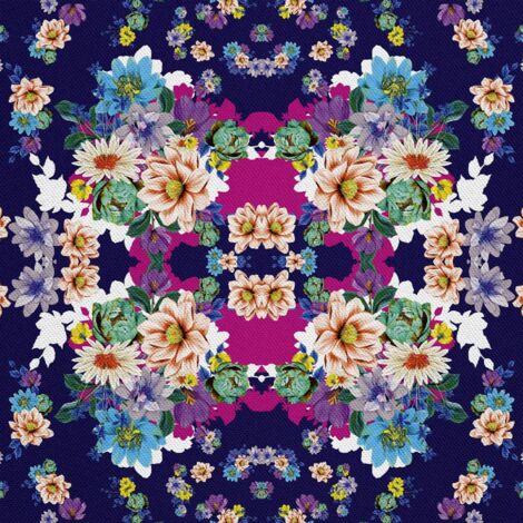 OUTDOOR DEKOSTOFFE OXFORD - Motiv Bunte Blumen auf marineblauem I DR052