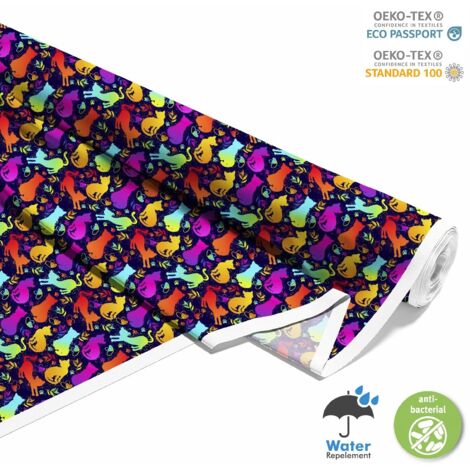 OUTDOOR DEKOSTOFFE OXFORD - Motiv bunte Katzen I DX375