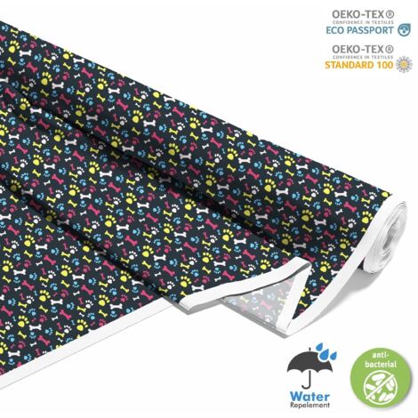 OUTDOOR DEKOSTOFFE OXFORD - Motiv bunte Pfoten und Knochen 2 I DX399