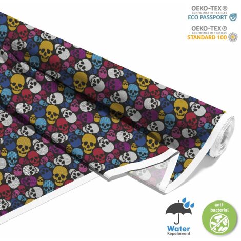 OUTDOOR DEKOSTOFFE OXFORD - Motiv bunte Schädel