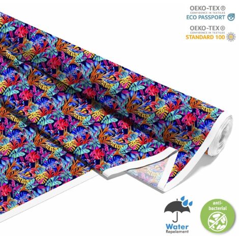 OUTDOOR DEKOSTOFFE OXFORD - Motiv bunte tropische blätter I DX290