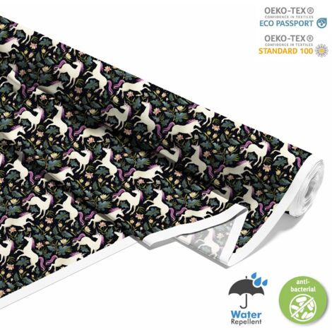OUTDOOR DEKOSTOFFE OXFORD - Motiv Einhorn in Blumen