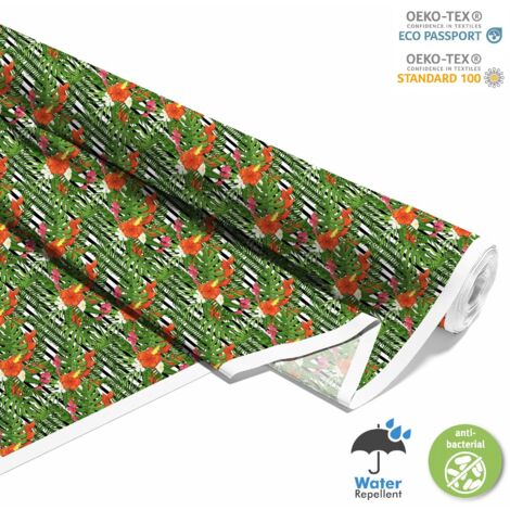 OUTDOOR DEKOSTOFFE OXFORD - Motiv Exotische Blumen auf den Streifen