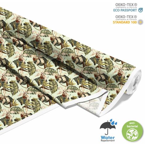 OUTDOOR DEKOSTOFFE OXFORD - Motiv exotische Blumen und Blätter