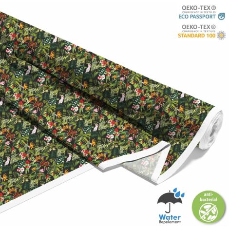 OUTDOOR DEKOSTOFFE OXFORD - Motiv exotische Blumen und Papageien I DX158