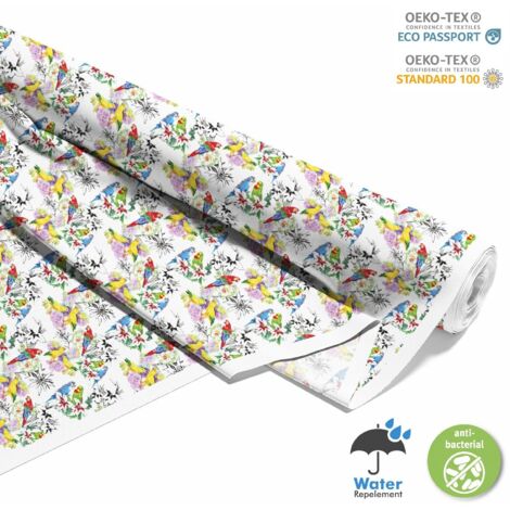 OUTDOOR DEKOSTOFFE OXFORD - Motiv gemalte Blumen und Papageien I DX405