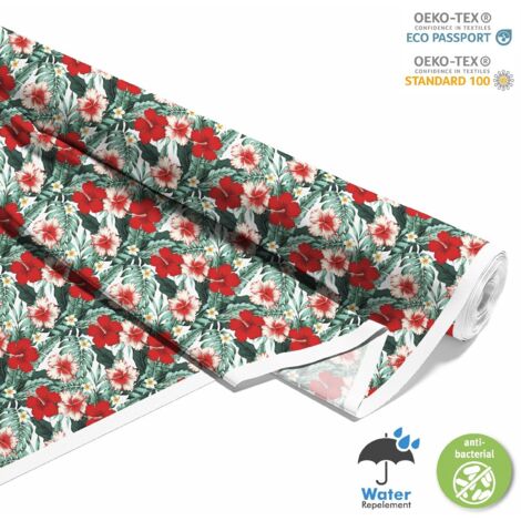 OUTDOOR DEKOSTOFFE OXFORD - Motiv Hibiskus chinesische Rose I DX284