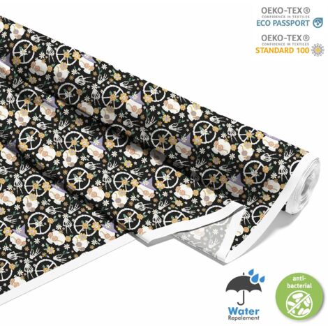 OUTDOOR DEKOSTOFFE OXFORD - Motiv Hippie-Knochen und Blumen