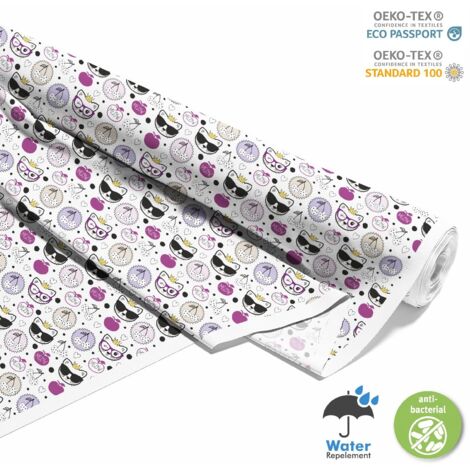 OUTDOOR DEKOSTOFFE OXFORD - Motiv Kätzchen mit Brille, Apfel und Kirsche I DX669