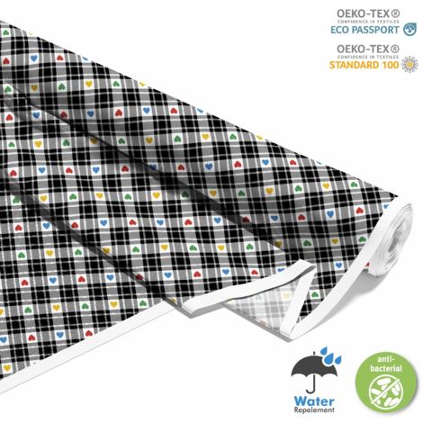 OUTDOOR DEKOSTOFFE OXFORD - Motiv kariert mit buntem Herz