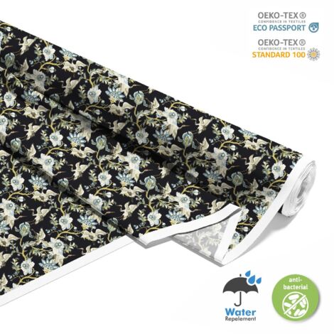 OUTDOOR DEKOSTOFFE OXFORD - Motiv Kranich und Blumen