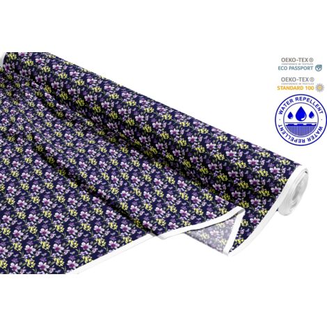 OUTDOOR DEKOSTOFFE OXFORD - Motiv lilane Blumen I DR066