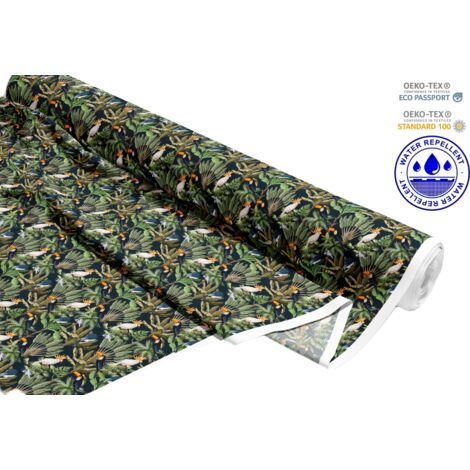 OUTDOOR DEKOSTOFFE OXFORD - Motiv marineblaue Papageien I DR088