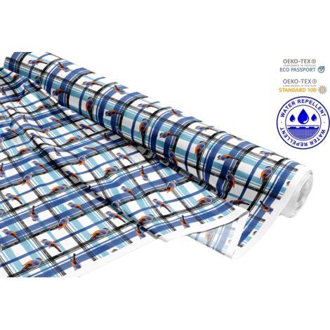 OUTDOOR DEKOSTOFFE OXFORD - Motiv Papageien auf einem karierten I DR079