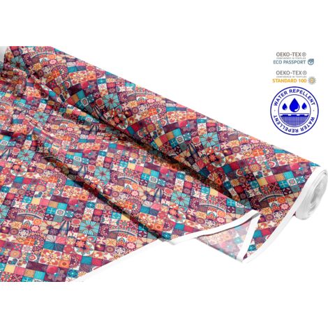 OUTDOOR DEKOSTOFFE OXFORD - Motiv Portugiesisches Muster im Rot I DR162