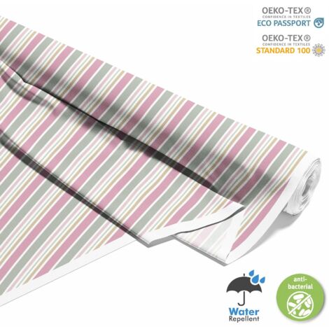 OUTDOOR DEKOSTOFFE OXFORD - Motiv Rosa graue Streifen