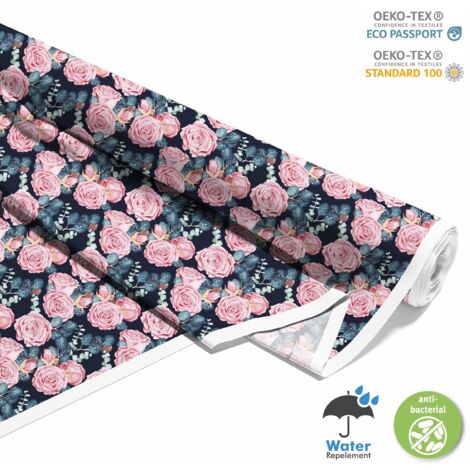 OUTDOOR DEKOSTOFFE OXFORD - Motiv Rosen mit Tröpfchen I DX615