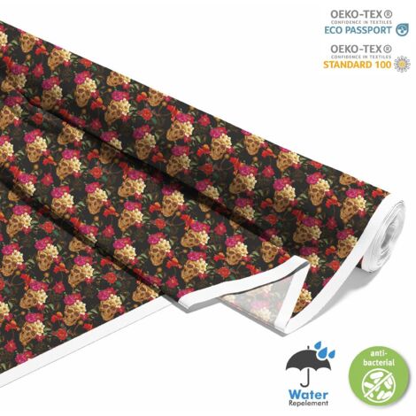 OUTDOOR DEKOSTOFFE OXFORD - Motiv Schädel und Blumen