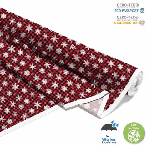 OUTDOOR DEKOSTOFFE OXFORD - Motiv Schneeflocken auf karierten I DX588
