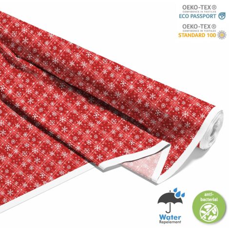 OUTDOOR DEKOSTOFFE OXFORD - Motiv Schneeflocken auf rotem