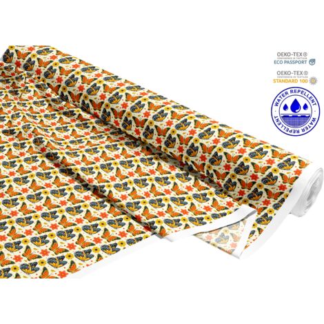 OUTDOOR DEKOSTOFFE OXFORD - Motiv schwarz-orange Schmetterlinge I DR267