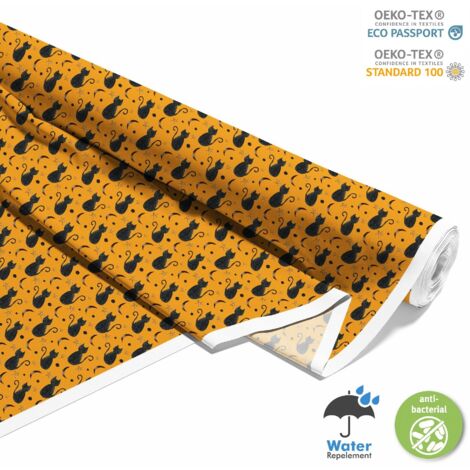OUTDOOR DEKOSTOFFE OXFORD - Motiv schwarze Katze auf einem orangefarbenen