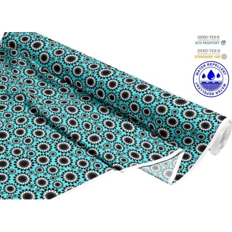 OUTDOOR DEKOSTOFFE OXFORD - Motiv Schwarze und weiße Blumen I DR044
