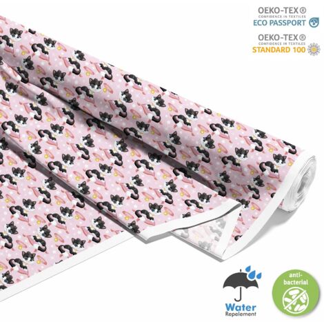 OUTDOOR DEKOSTOFFE OXFORD - Motiv schwarzes Kätzchen auf dem Kissen