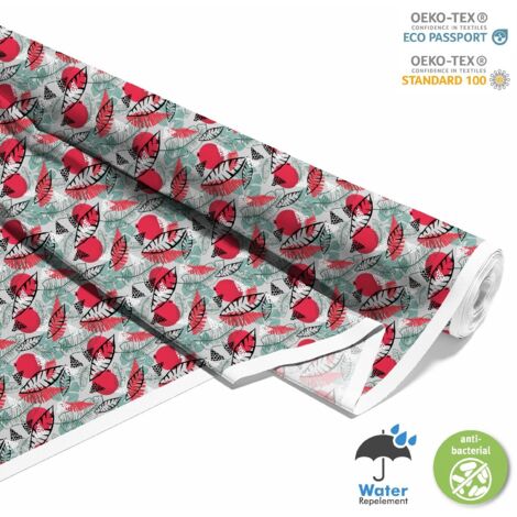 OUTDOOR DEKOSTOFFE OXFORD - Motiv tropische Blätter und Granatäpfel I DX613