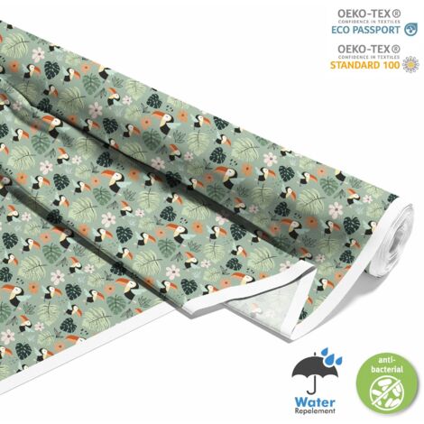 OUTDOOR DEKOSTOFFE OXFORD - Motiv Tukan Blätter Blumen