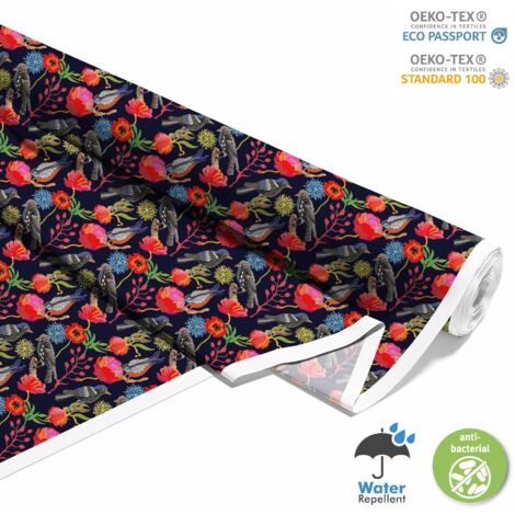 OUTDOOR DEKOSTOFFE OXFORD - Motiv Vögel und Mohn