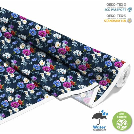 OUTDOOR DEKOSTOFFE OXFORD - Motiv Wildblumen auf dunklem I DX463