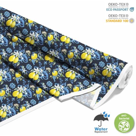 OUTDOOR DEKOSTOFFE OXFORD - Motiv Zitronen mit Blumen
