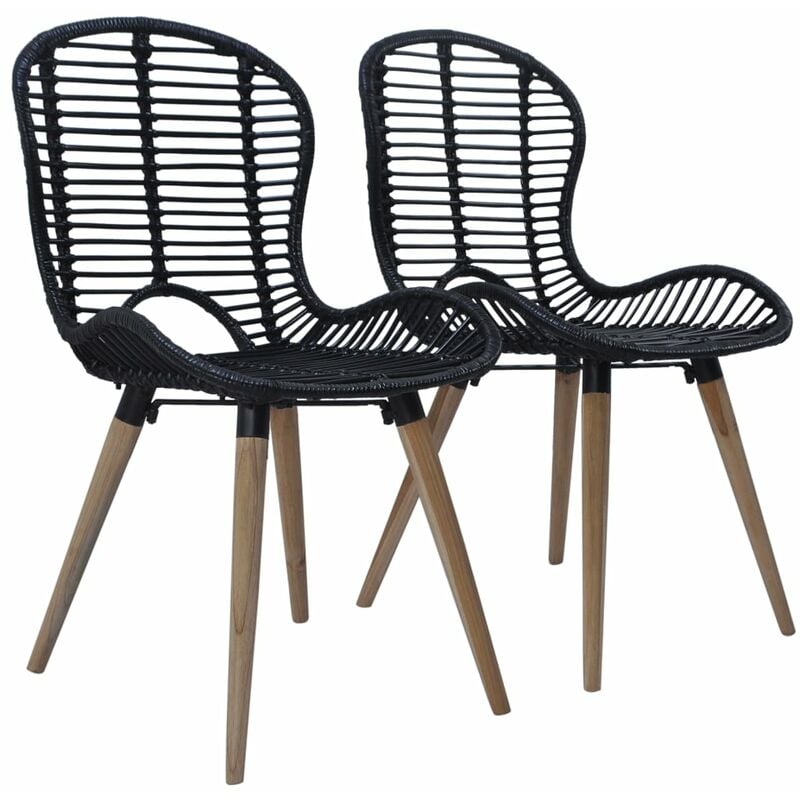 Vidaxl - Dining Chairs 2 pcs Black Natural Rattan