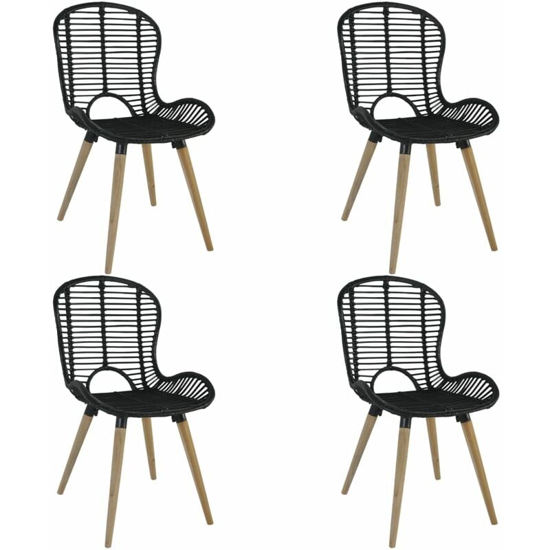 Dining Chairs 4 pcs Black Natural Rattan Vidaxl