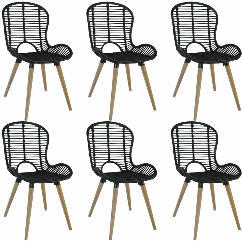 Vidaxl - Dining Chairs 6 pcs Black Natural Rattan