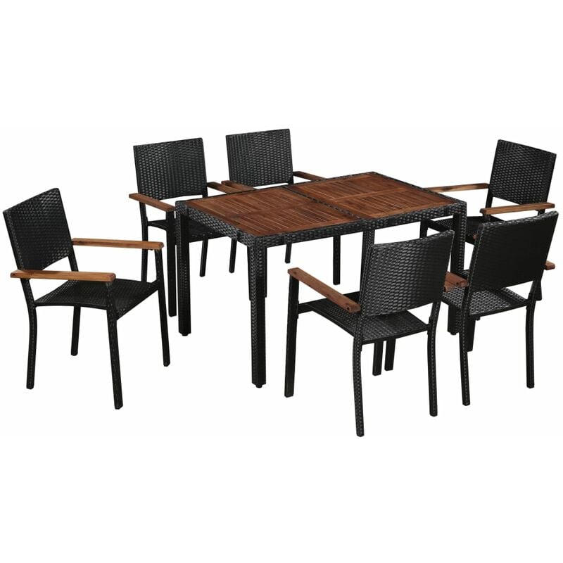 Vidaxl - 7 Piece Outdoor Dining Set Poly Rattan and Acacia Wood Black